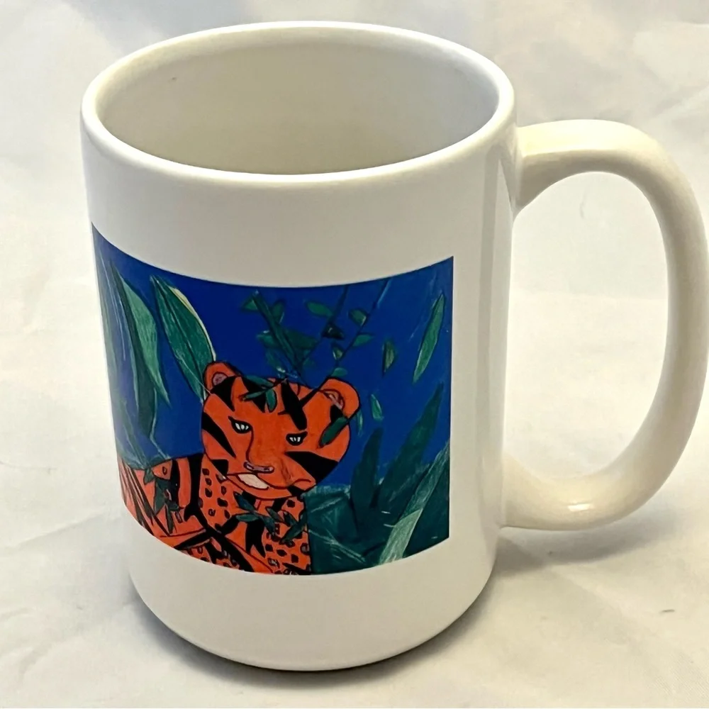 Tiger in Jungle Coffee Mug, Handmade, Hobbyist Art Coffee, EUC